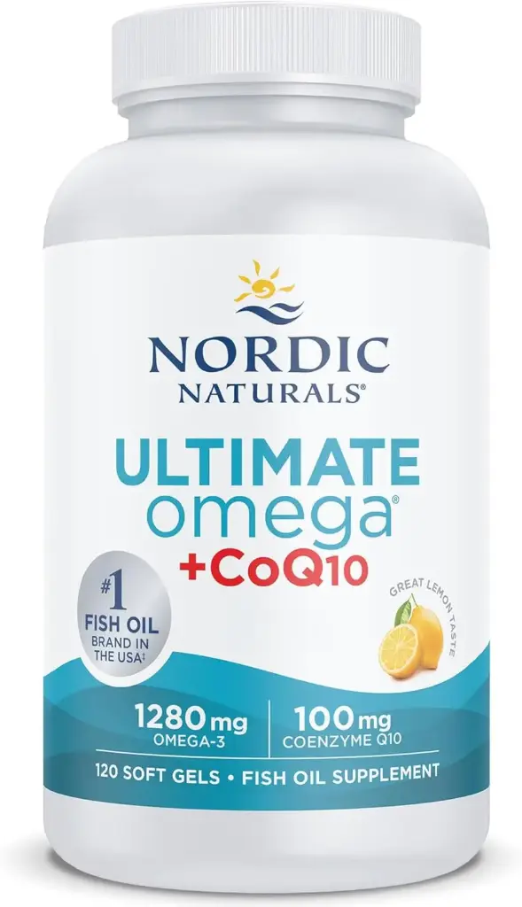 Nordic Naturals, Ultimate Omega-3 + CoQ10, 1280mg Omega-3, with EPA, DHA and Coenzyme Q10, High Dose, Lemon Flavour, 120 Softgels, Soy Free, Gluten Free, Non GMO