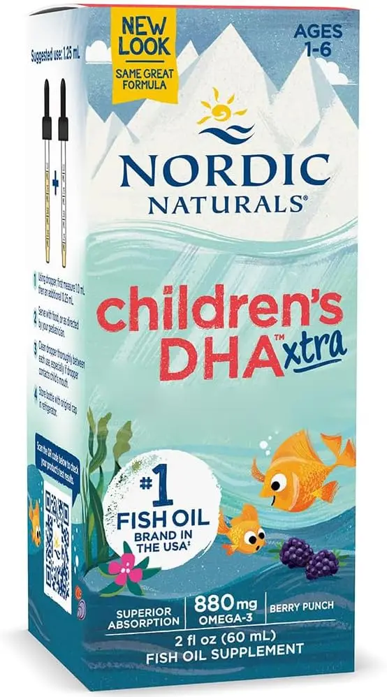 Nordic Naturals Children's DHA Xtra, 880mg Omega-3, Berry Flavour, with EPA and DHA, 60ml, Lab Tested, Soy Free, Gluten Free, Non-GMO