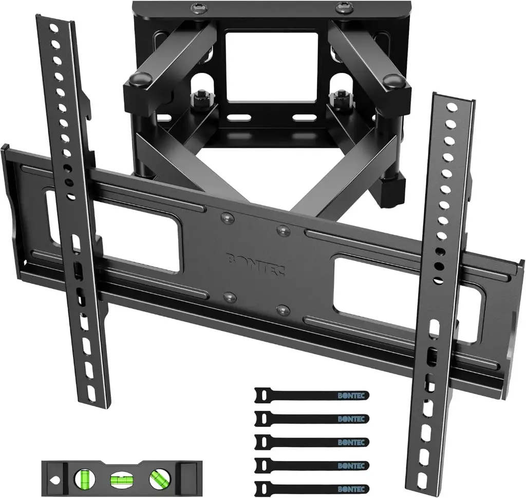 BONTEC TV Wall Mount for 23-70 Inch LED LCD, Swivels Tilts Extends Double Arm Full Motion TV Wall Bracket Holds up to 45kg, Includes HDMI Cable, Spirit Level, Max VESA 400x400mm