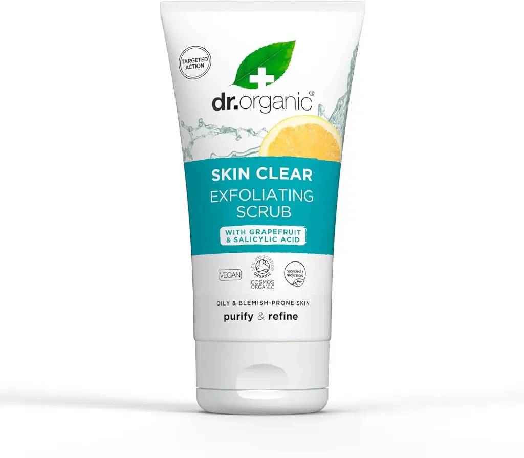 Dr Organic Skin Clear Exfoliating Scrub, Cleansing , For Acne & Clear Skin, Salicylic Acid, Oily, Problem Skin, Natural, Vegan, Cruelty-Free, Paraben & SLS-Free, Recycled & Recyclable, Organic, 150ml