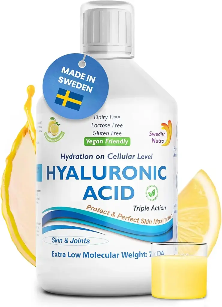Swedish Nutra - Hyaluronic Acid - Pack of 500ml, 33 Day Supply | Lemon Flavour | Bringing Hydration & Moisture on a Cellular Level | 100% Natural Flavour | Dairy & Gluten-Free