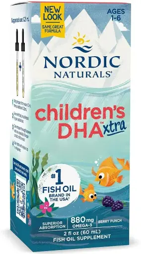 Nordic Naturals Children's DHA Xtra, 880mg Omega-3, Berry Flavour, with EPA and DHA, 60ml, Lab Tested, Soy Free, Gluten Free, Non-GMO