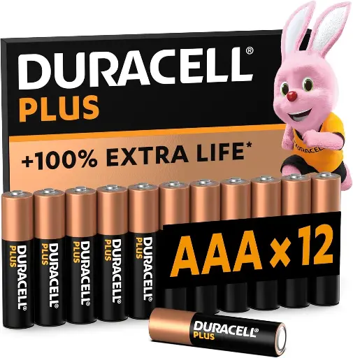 Duracell Plus AAA Batteries (12 Pack) - Alkaline 1.5V - Up To 100% Extra Life - Reliability For Everyday Devices - 0% Plastic Packaging - 10-Year Storage - LR03 MN2400