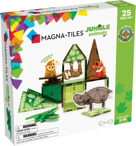 Magna-Tiles Jungle Animals 25-Piece Set - 3D magnetic building tiles, Clear Colors