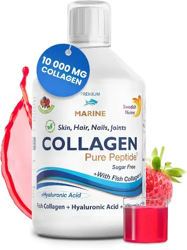 Swedish Nutra - Hydrolyzed Marine Collagen Liquid Supplement - Pack of 500 ml, 20 Day Supply | Pure Peptide and Vitamins for Healthy Hair, Skin, Nails and Joints I 100% Natural Berry Flavor