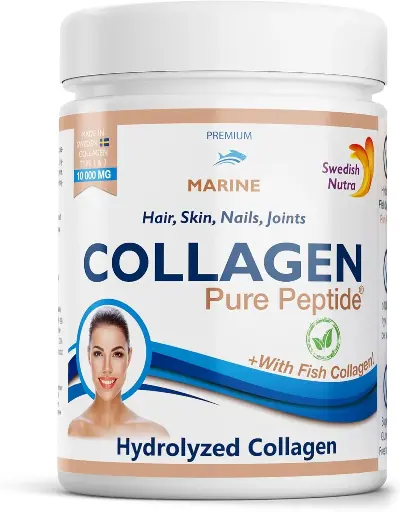 Swedish Nutra - Hydrolyzed Marine Collagen 10,000 mg Powder Supplement - Pack of 300 g, 30 Day Supply | Pure Peptide for Healthy Hair, Skin, Nails and Joints I 100% Natural and Gluten Free
